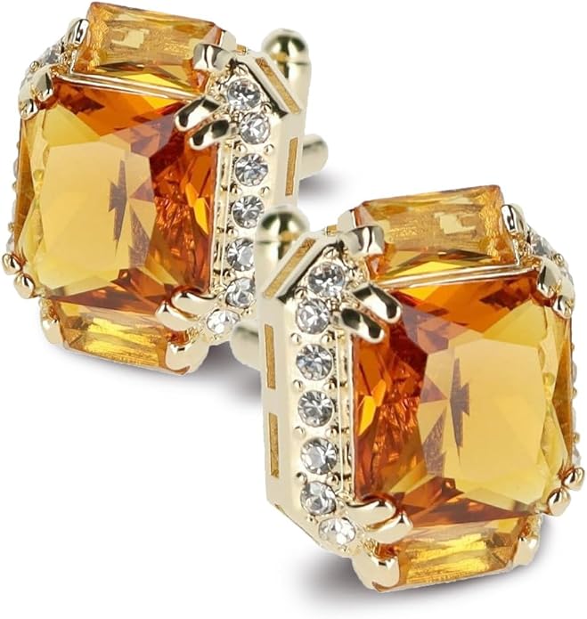 Rectangular Colored Diamond-Flanked Crystal Cuff Links – Tuxedo Suit Accessories, Cufflinks for Men