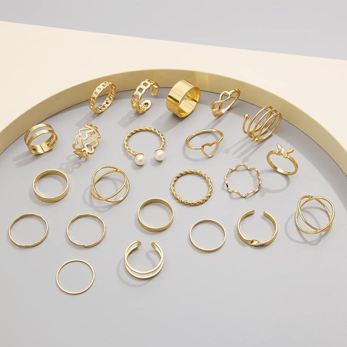 FAXHION Gold Knuckle Rings Set for Women Snake Chain Stacking Ring Vintage BOHO Midi Rings SIze Mixed