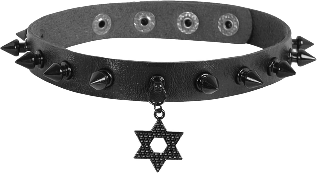 MILAKOO Punk Black Choker Gothic Spiked Rivets for Women Men with Charm Pendant Leather Necklace