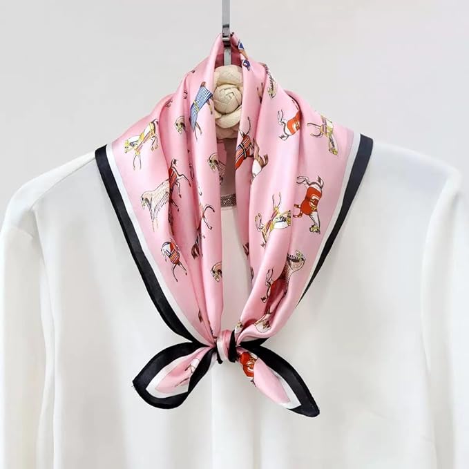 ANDANTINO 100% Pure Mulberry Silk Small Square Scarves -21'' x 21''- Digital Printed Neckerchief –Women Men Lightweight Scarf