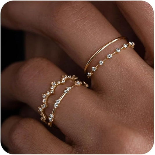 WFYOU Gold Rings for Women that Don't Tarnish Cubic Zirconia Ring Stackable Rings for Women Dainty 14K Gold Plated Rings Set Wedding Bands for Women Gold Jewelry Ring Size 6 7 8 9 10