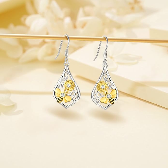 Sterling Silver Tree of Life/Flower/Bee/Animals/Cat/Hummingbird Dangle Earrings Moonstone Turquoise Drop Leverback Earrings Jewelry Gifts