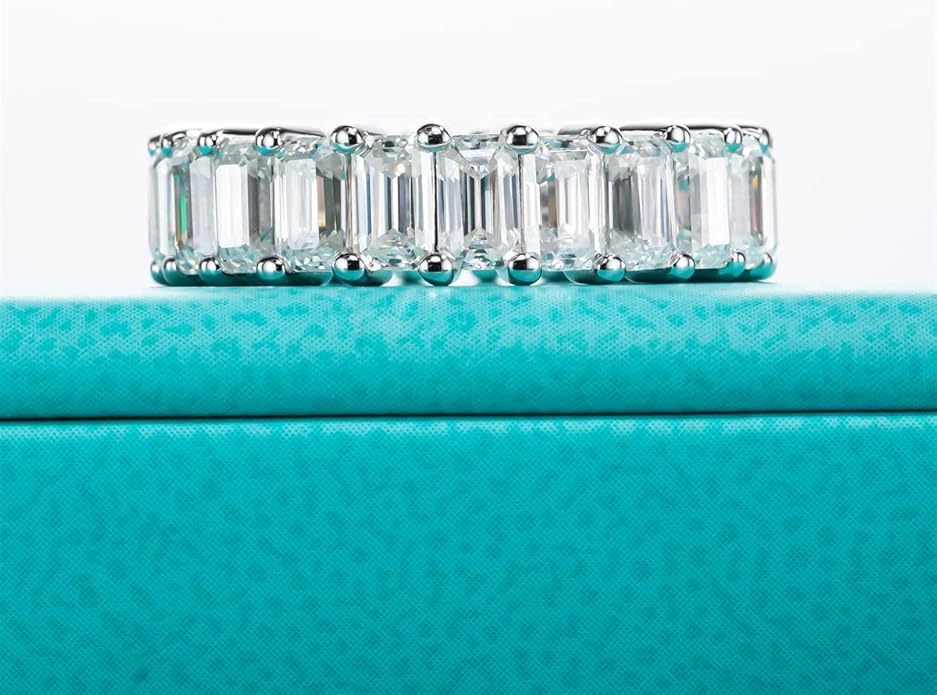 AnuClub Moissanite Eternity Ring, Round/Emerald/Princess Cut 5cttw D Color 925 Sterling Silver Wedding Band Rings for Women