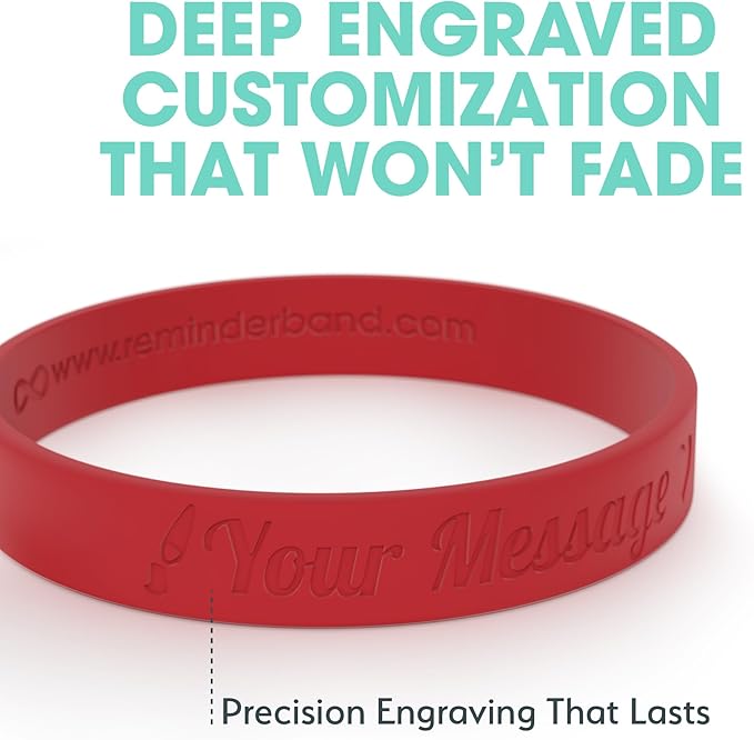Reminderband Custom Silicone Bracelet – Motivational Wristbands, Bulk Personalized Bands for Events, Awareness, Fundraisers, Gifts – Custom Rubber Bracelets - 1/2" Classic