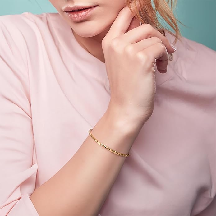 14K Gold Bracelets for Women Non Tarnish Gold Bracelets for Men Double Braided Chain Bracelet Delicate Gold Chain Bracelet Ideal Presents (6.5/7/7.5/8/9in)