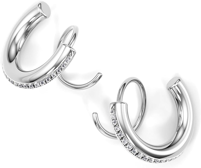 Spiral Hoop Twist Double Earrings - 14K Helix Spiral Earrings, Double Piercing Earrings, Faux Double Hoop Earrings, Tiny Twist Earrings for Women