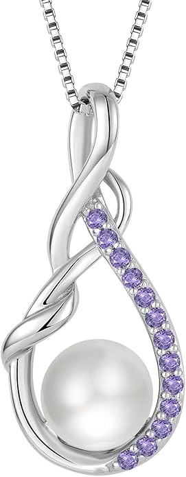 STARCHENIE Freshwater Cultured Pearl Necklace for Women 925 Sterling Silver Infinity Birthstones Pendant Birthday Anniversary Jewelry