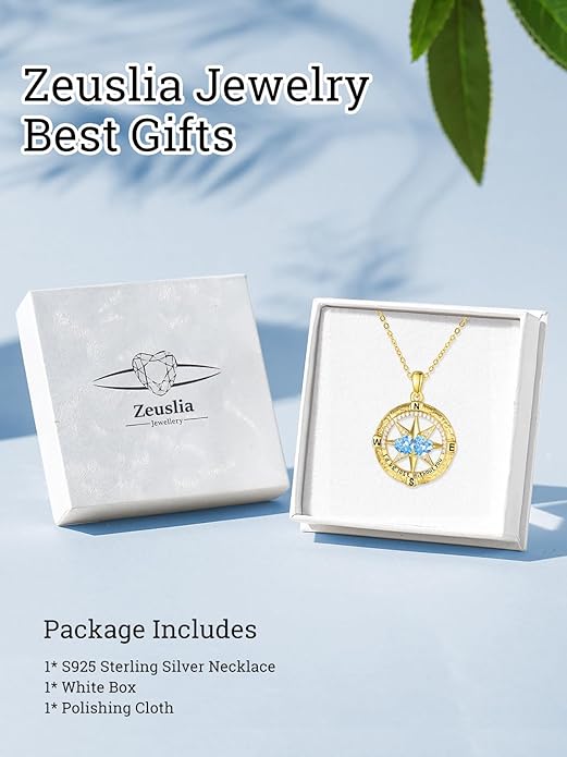 Zeuslia Double Birthstone Necklace Gifts for Wife - 925 Sterling Silver Sunflower/Rose/Crown Cross/Compass/Heart Pendant I Love You Necklace, Anniversary Birthday Gifts for Wife Girlfriend Mom Her