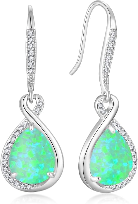 Opal Earrings 925 Sterling Silver Hook Drop Teardrop Gemstone Earrings October Birthstone Dangle Earrings Jewelry Gift for Women