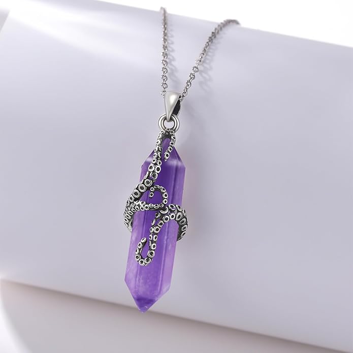 OHAYOO Octopus Tentacles Necklace 925 Sterling Silver Octopus Pendent Necklace Wrapped Obsidian Octopus Jewelry Gifts for Women