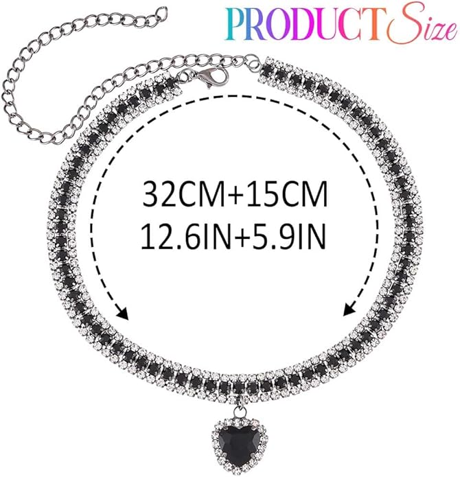 CLOACE Rhinestone Choker Necklace Heart Pendant Diamond Row Necklaces Sparkly Crystal Prom Chain Jewerly Accessories for Women