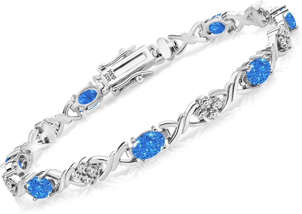 Gem Stone King 2-4 Cttw Infinity Link Gemstone Birthstone Tennis Bracelet for Women | 925 Sterling Silver | Oval 6X4MM | 7 Inch with Secure Clasp | Fine Jewelry for Her Mom Wife Anniversary