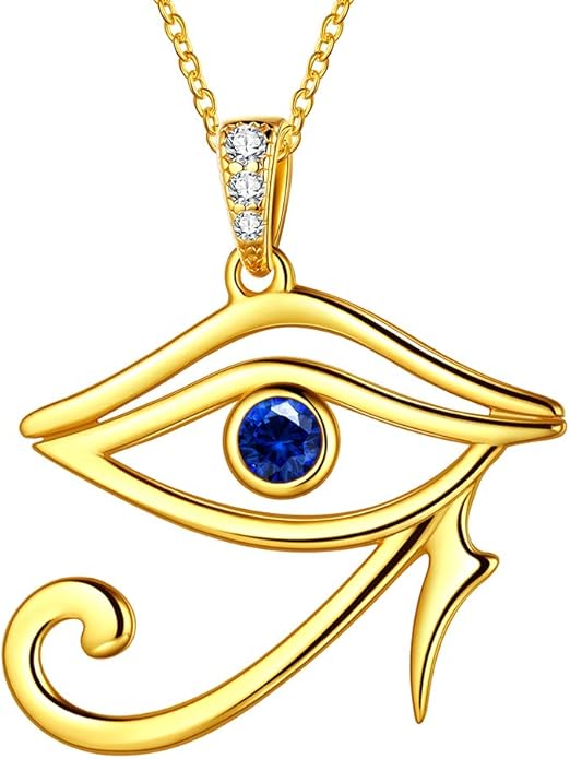Jewmon Egyptian Eye of Horus Necklace for Women 925 Sterling Silver Blue Eye Pendant Necklace Horus Eye of Ra Necklace Ancient Egyptian Jewelry for Women