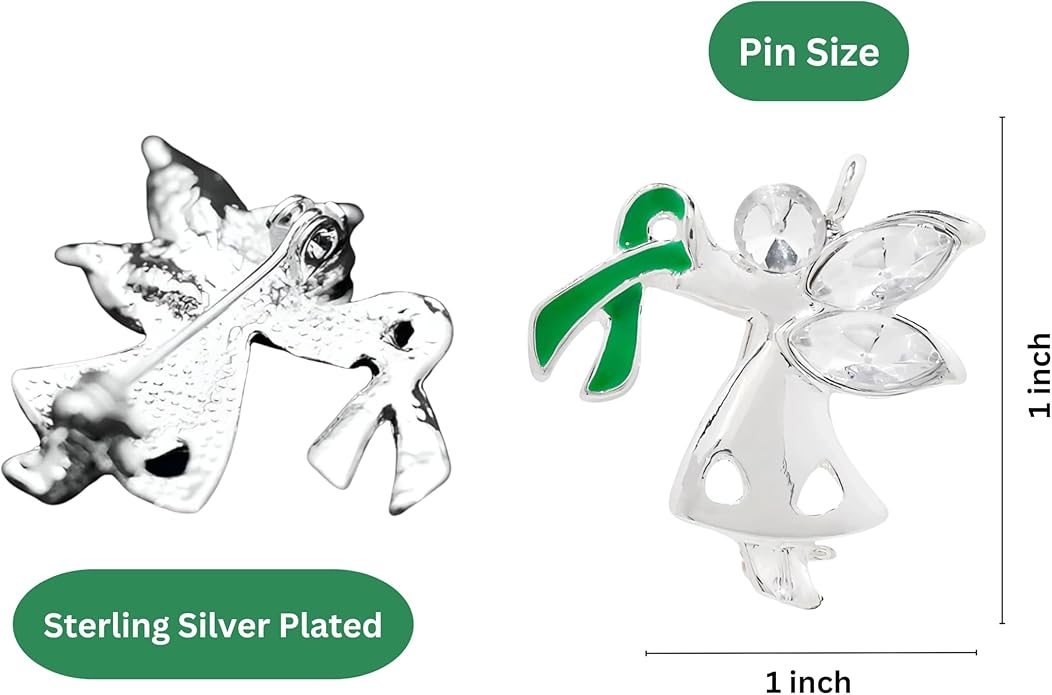Green Ribbon Awareness Pins - Wholesale Pack Pins for Cerebral Palsy, Glaucoma, Mental Health, Bipolar Disorder, Organ Donation, Liver Cancer- Perfect for Gift-Giving and Fundraising
