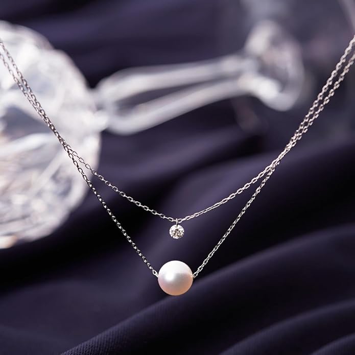 Japanese 7.0mm Akoya Cultured Pearl with Diamond Pendant Necklace for Women with White Gold | Classy Design Excellent Gift | Pearl Necklace