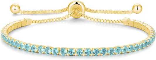 Sterling Silver Birthstone Tennis Bracelets for Women 2.5mm Tennis Bolo Bracelet Fashion Jewelry Birthday Gifts for Women Mom Wife | Adjustable Size 9"