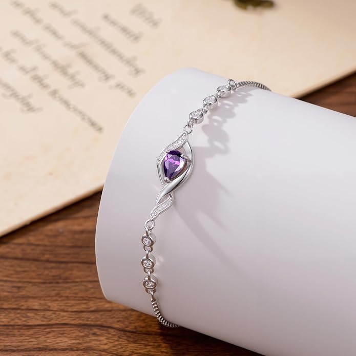 Christmas Gifts Birthstone Bracelet for Women 925 Sterling Silver Infinity Love Jewelry Birthday Gifts for Women Mom Wife Girlfriend