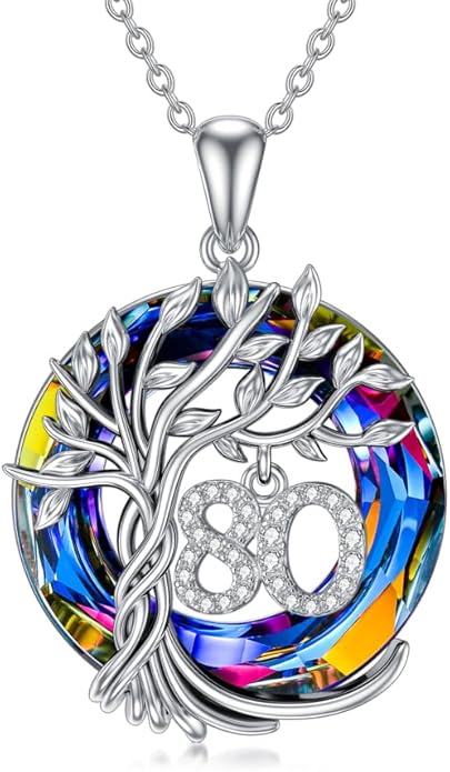TOUPOP Birthday Gifts for Women 925 Sterling Silver Tree of Life Year Old Necklace Circle Crystal Jewelry Christmas Gifts for Her Wife Mom Mother Grandma Grandmother