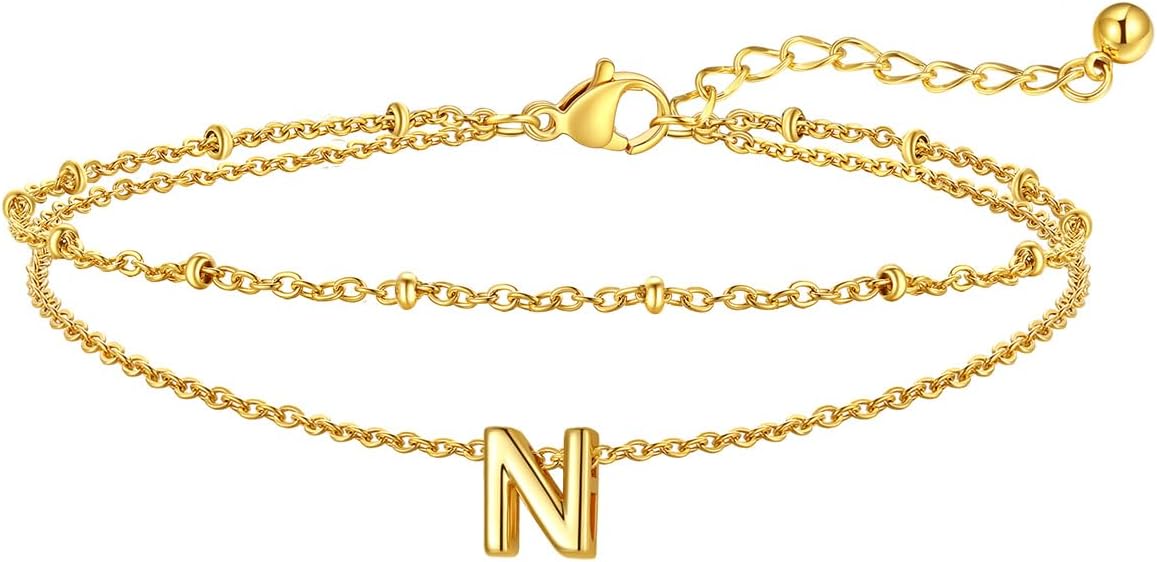 FaithHeart Initial Ankle Bracelets for Women, Waterproof 14k Gold Plated Initial Anklets Non Tarnish Stainless Steel Layered Anklet Summer Beach Foot Jewelry