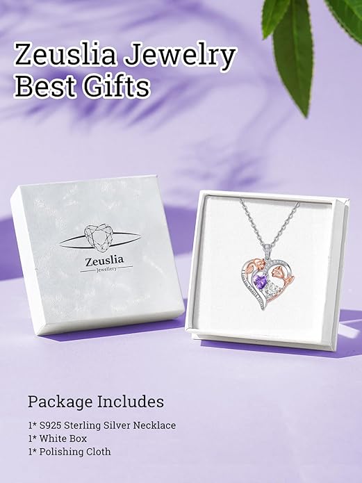 Zeuslia Double Birthstone Necklace Gifts for Wife - 925 Sterling Silver Sunflower/Rose/Crown Cross/Compass/Heart Pendant I Love You Necklace, Anniversary Birthday Gifts for Wife Girlfriend Mom Her