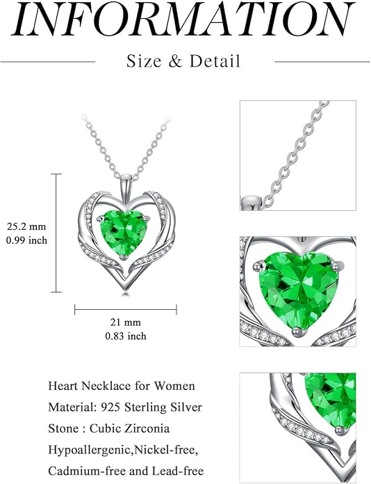 WINNICACA Birthday Gift for Mom Heart Necklace for Women 925 Sterling Silver Birthstone Necklace Jewelry Gift for Women Wife Her Girlfriend Sister