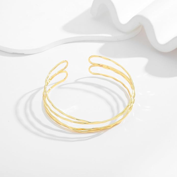 Gold Cuff Bracelet for Women Chunky Multi-layer Cross Wire Open Bracelet Hollow Wide Cuff Bracelets Adjustable Gold Open Cuff Bangle Bracelet