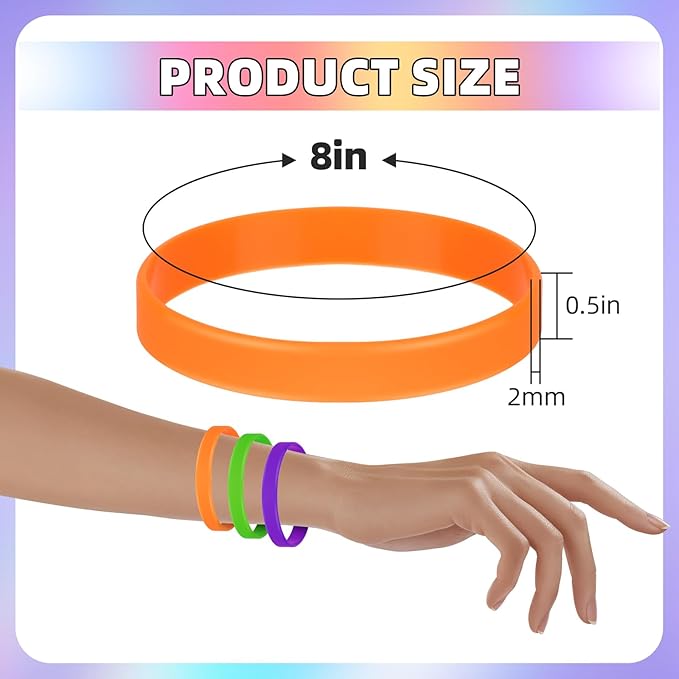 50 Pieces Solid Color Rubber Bracelets Silicone Wristbands, Stretch Colored Rubber Bracelets-10 Mix Colors