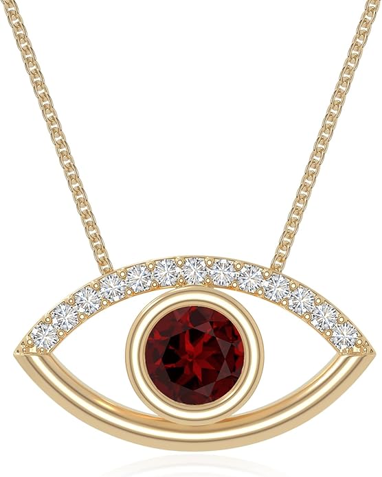 Natural Gemstone with Moissanite Evil Eye Pendant Necklaces for Women in Silver/18K Yellow/Rose Gold Vermeil,Birthstone Jewelry Gifts for Her Birthday,Anniversary, Graduation