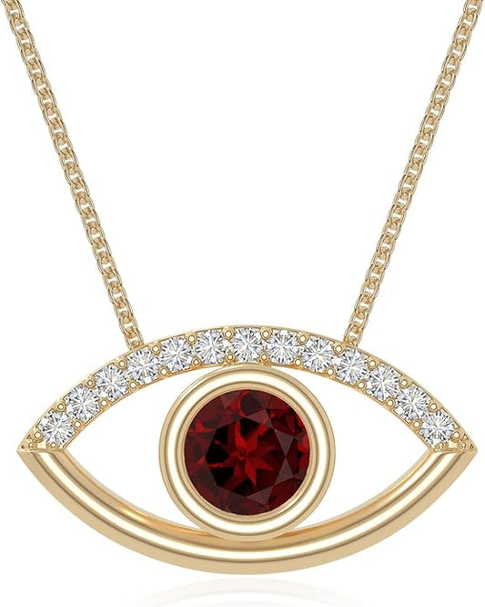 Natural Gemstone with Moissanite Evil Eye Pendant Necklaces for Women in Silver/18K Yellow/Rose Gold Vermeil,Birthstone Jewelry Gifts for Her Birthday,Anniversary, Graduation