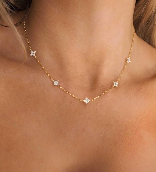Dainty Necklaces for Women Cute Station Choker Necklace Cubic Zirconia Simulated Diamond Necklace Simple Layering CZ Necklace Trendy Jewelry Gifts