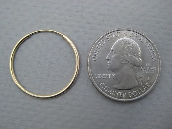 14k Gold Endless Hoop Earrings, 1.25mm Thick Tube