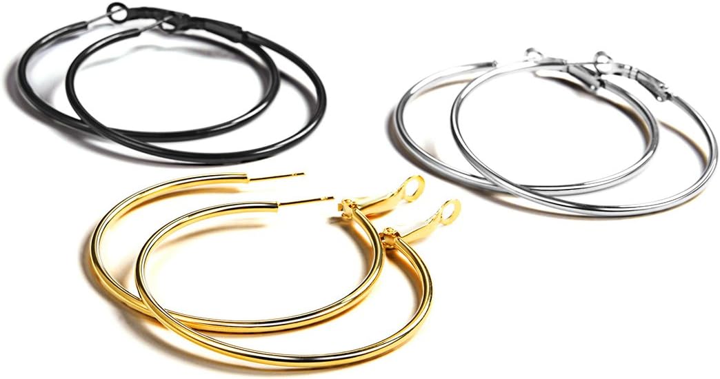 FOCALOOK 14K Gold Plated Lightweight Large Hoops| 2mm Thin Hoop Earrings for Women 30/40/50/70/100mm