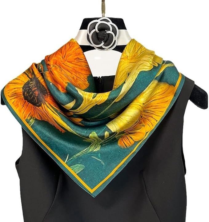 ANDANTINO 100% Mulberry Silk Square Scarf for Hair-25.6" X25.6'' Women Men Natural Silk Neckerchief Digital Printed Headscarf
