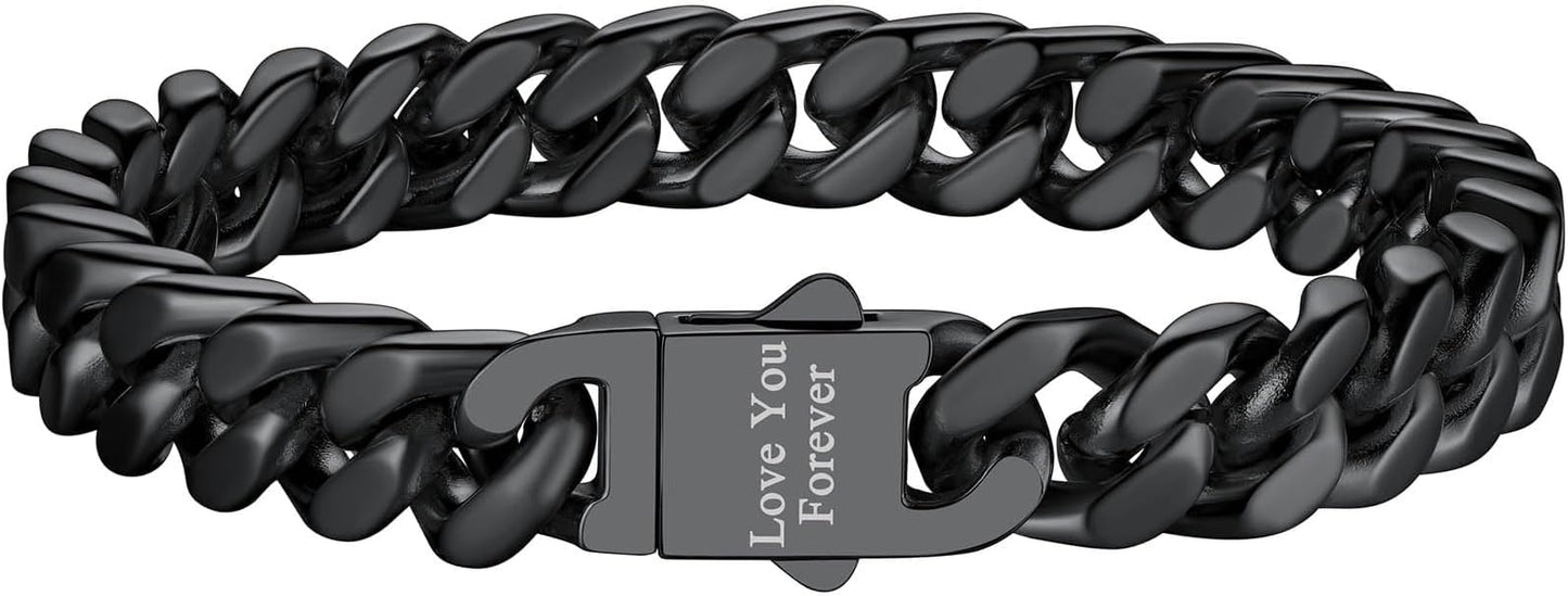 Richsteel 5/7/9/12mm Wide Miami Cuban Link Chain Bracelet for Men Women,Stainless Steel/Gold/Black Plated,7.4/8.2/9 Inch Length,Hip Hop Urban Street-wear Jewelry(Gift Wrapped)