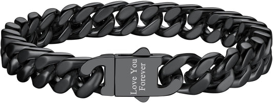 Richsteel 5/7/9/12mm Wide Miami Cuban Link Chain Bracelet for Men Women,Stainless Steel/Gold/Black Plated,7.4/8.2/9 Inch Length,Hip Hop Urban Street-wear Jewelry(Gift Wrapped)