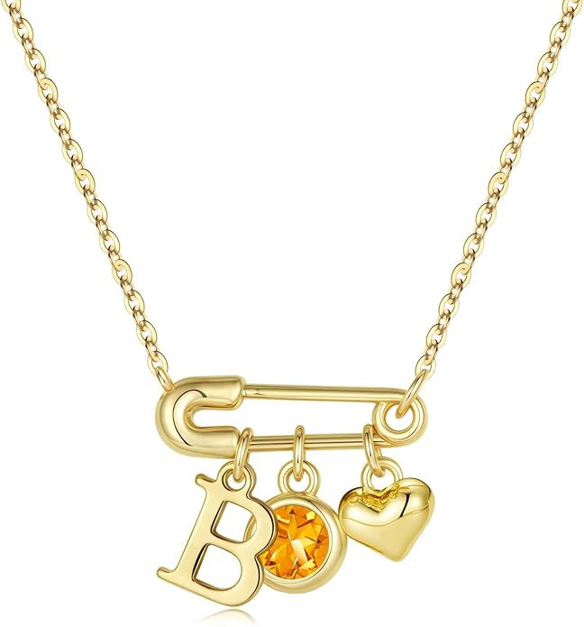 MONOOC Christmas Gifts for Women Girls - 14K-Gold-Plated Dainty Paperclip Heart Initial Necklace Birthstone Necklace Jewelry Birthday Gifts for Women Her Mom Friend Wife Sister