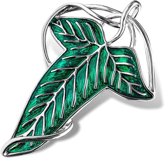 Bahamut Elegant Elven Green Tree Leaf Enamel Pins Brooch for Women Men Suit Pendant Necklace,Cloak Clasp Brooches Cosplay Jewelry