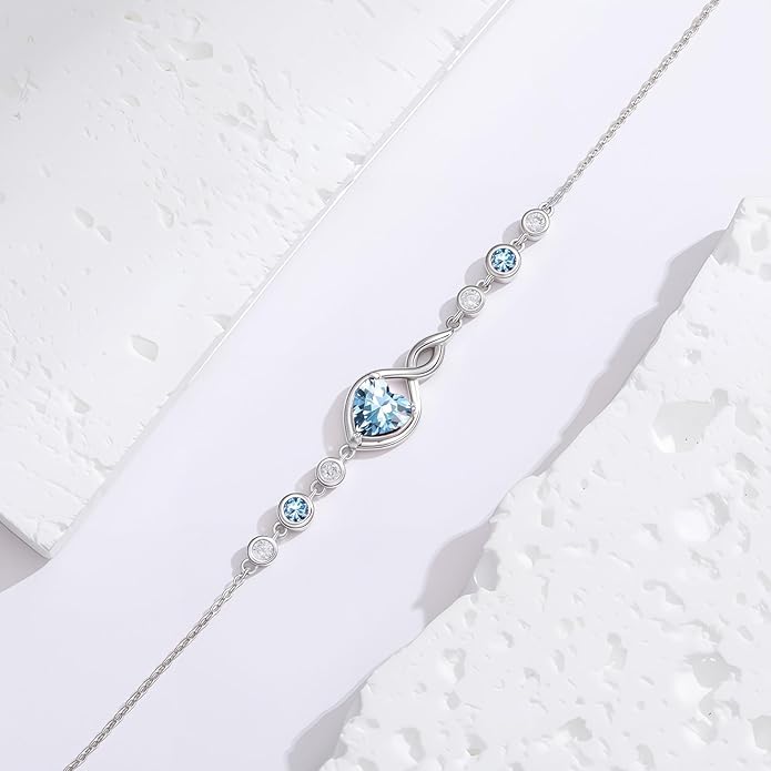 Infinity Birthstone Bracelet 925 Sterling Silver Heart Love Infinity Link Bracelet Fine Jewelry Birthday Christmas Gifts for Women Girlfriend Wife