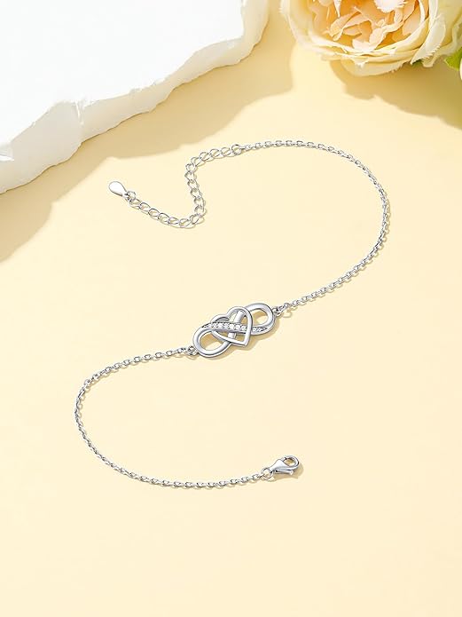 Custom4U Personalized Infinity Ankle Bracelets for Women 925 Sterling Silver Anklet Bracelet Endless Love Symbol Birthstone Charm Adjustable Foot Chain Jewelry Mothers Day Gifts for Mom Wife Women Her