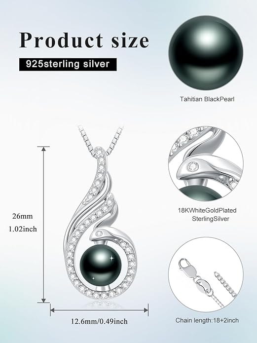 KANNSOAR Tahitian Black Pearl 18K White Gold Plated Sterling Silver Heart/Infinity/Four Leaf Clover Pendant Necklace Jewelry Gifts for Women Wife Mom Girlfriend Wedding Birthday Anniversary Christmas