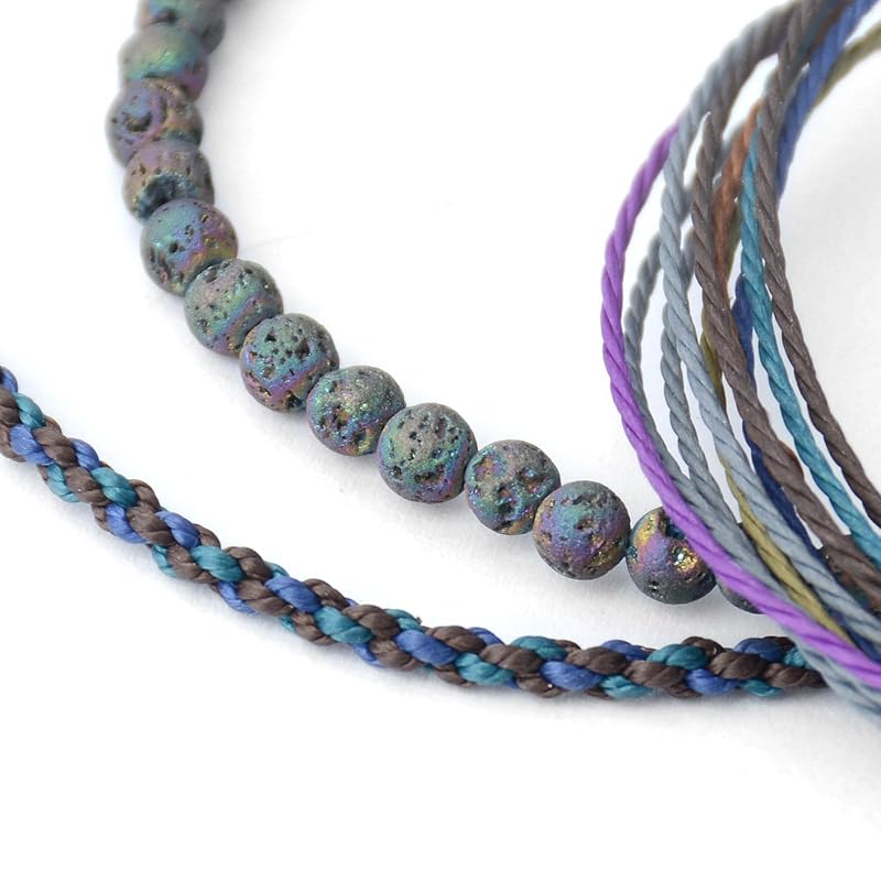 Handmade Natural Stone Beaded Healing Bracelet Gift for Men Adjustable Rope String Bracelet (Colorful Lava)