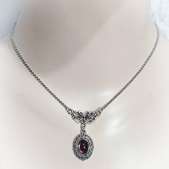 Gothic Vampire Necklace Vintage Stardust Crystal Cameo Pendant Necklace Punk Style Vampire Pendant Oval Necklace Satanic Demon Red Pendant Necklace Jewelry