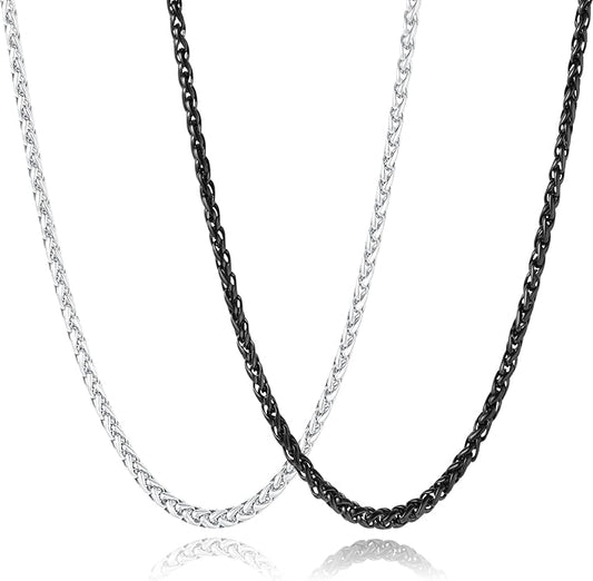 Garysiom 2 Pcs Chains for Men, 4mm Stainless Steel Silver Tone Gold or Black Wheat Necklace Chain for Men Women, 16, 20, 24, 28, 32 Inch