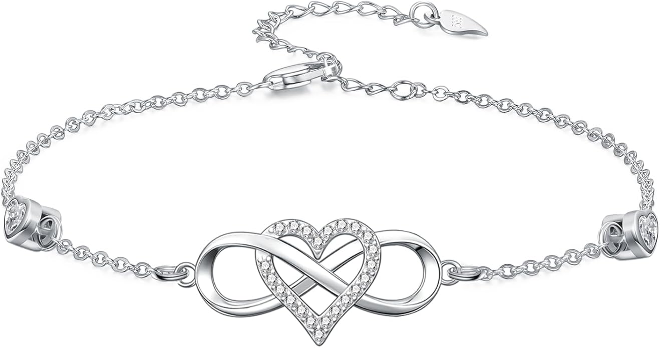 Dorunmo Infinity Bracelet Mom Bracelet 925 Sterling Silver 14K Gold Plated Infinity Heart Anklet for Women Christmas Jewelry Gifts for Wife Mom Daughter