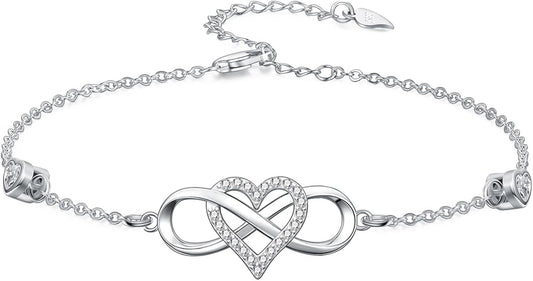 Dorunmo Infinity Bracelet Mom Bracelet 925 Sterling Silver 14K Gold Plated Infinity Heart Anklet for Women Christmas Jewelry Gifts for Wife Mom Daughter