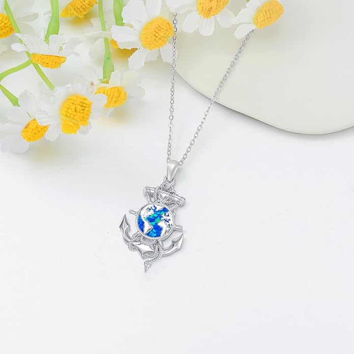 MEIDERBO Anchor Necklace for Men Women 925 Sterling Silver Earth/Swordfish/Trident/Compass Pendant Nautical Jewelry for Birthday Christmas