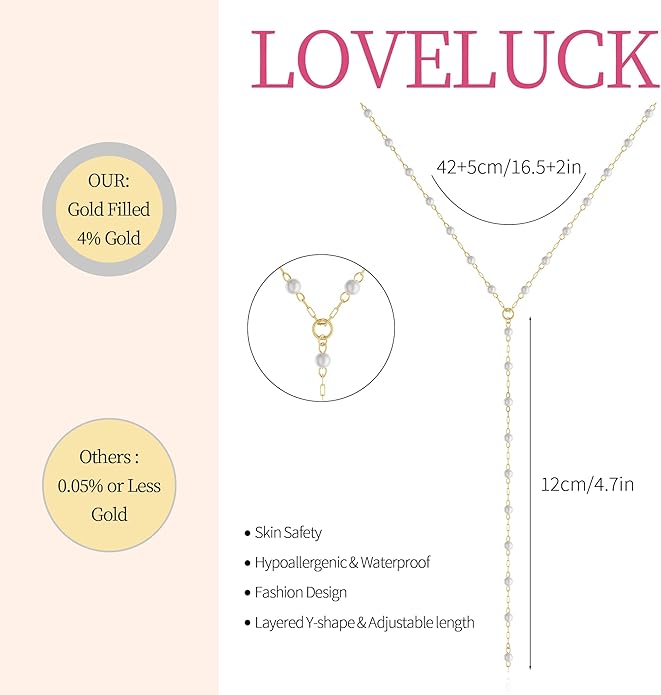 LOVELUCK Long Lariat Necklace for Women,Dainty Layered Y-Shaped Necklaces 14k Gold/Silver Plated Drop Chain Trendy Christmas Jewelry Gifts