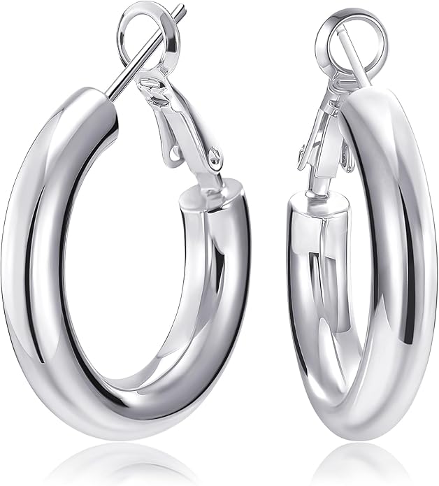SHOWNII Chunky Gold Hoop Earrings - 14K Gold Plated Earrings for Women Hollow Tube Thick Hoops Graduation Gifts for Her