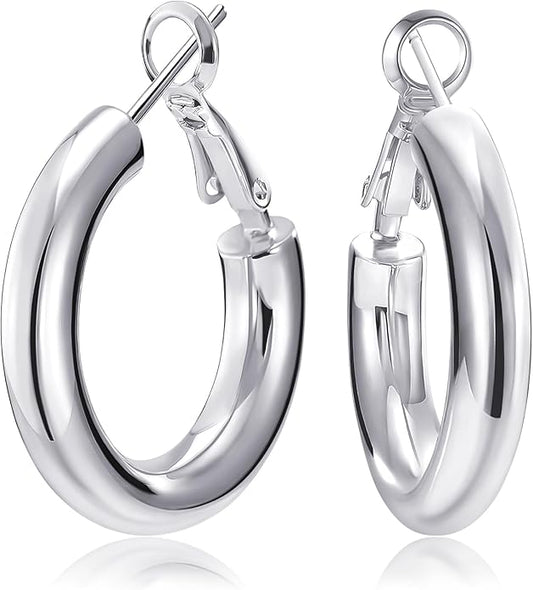 SHOWNII Chunky Gold Hoop Earrings - 14K Gold Plated Earrings for Women Hollow Tube Thick Hoops Graduation Gifts for Her