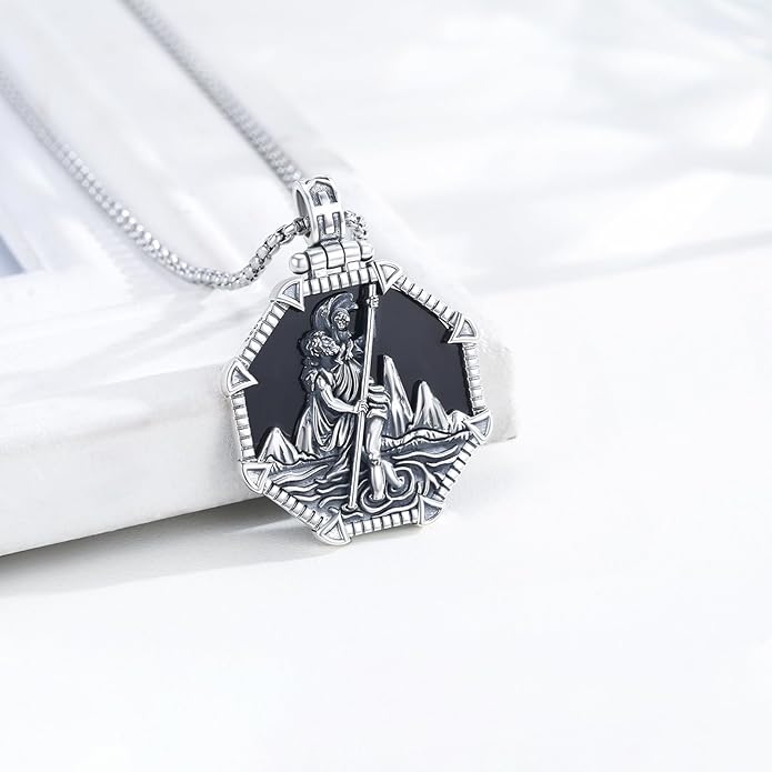 Taioiat Saint Necklace 925 Sterling Silver St Necklace Amulet Pendant Jewelry Religious Gift for Men Women